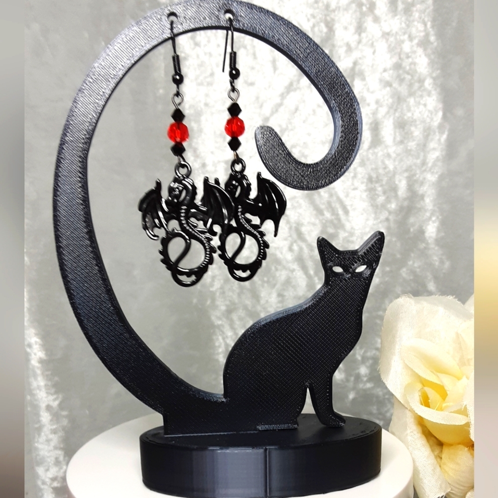 Handmade Dragon Earrings Black Red